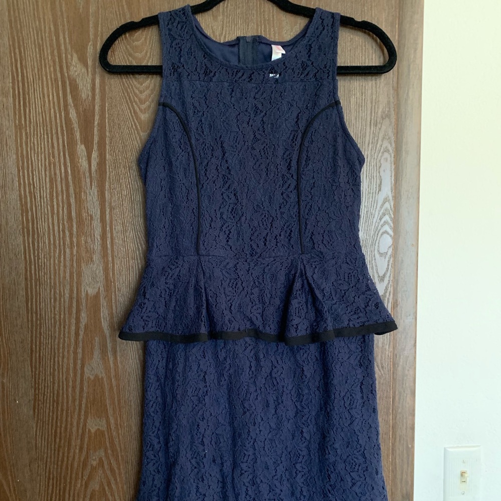 Blue lace dress black trim